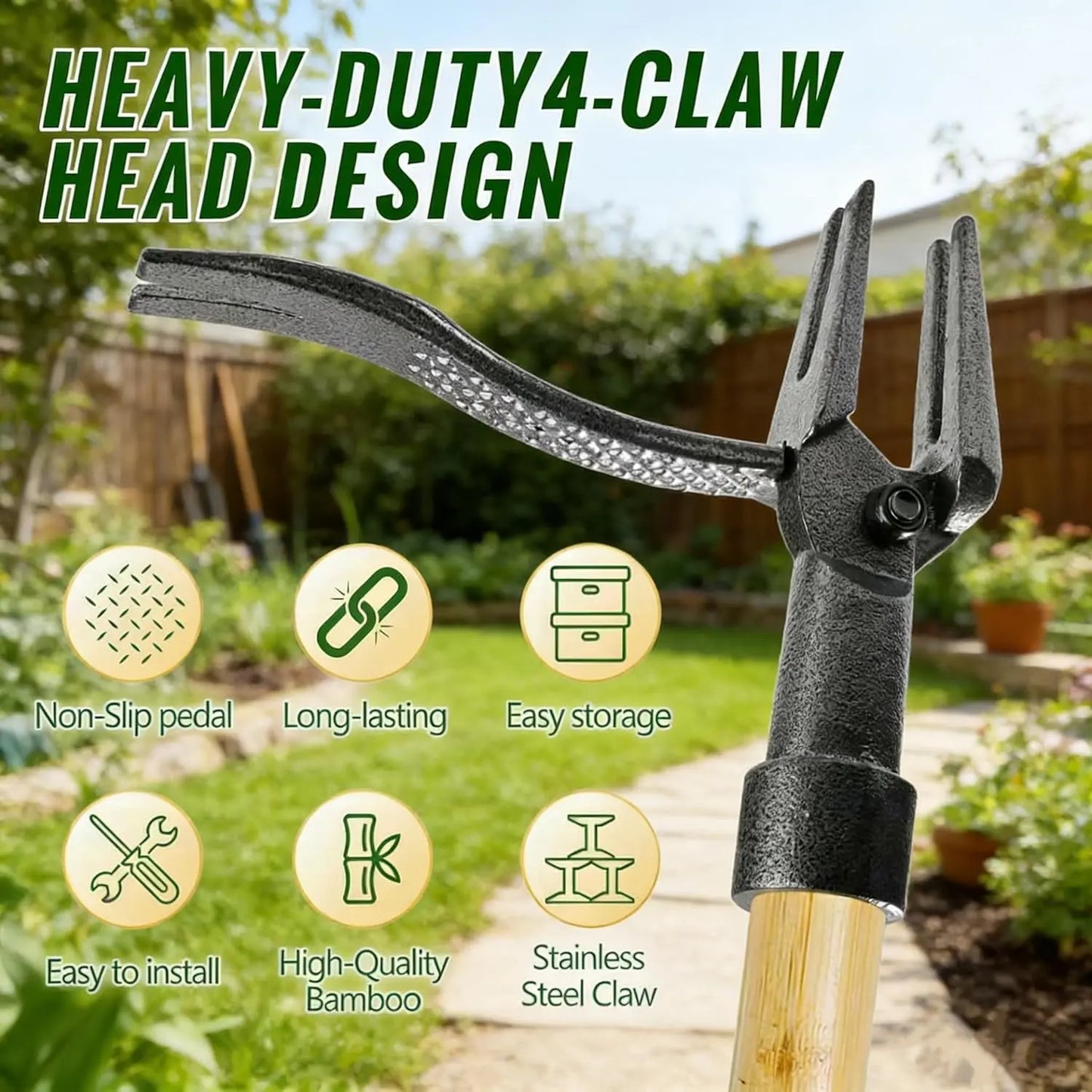 eed Puller Tool, Stand Up Heavy Duty Root Removal Tool with 4-Claw Head & Long Handle