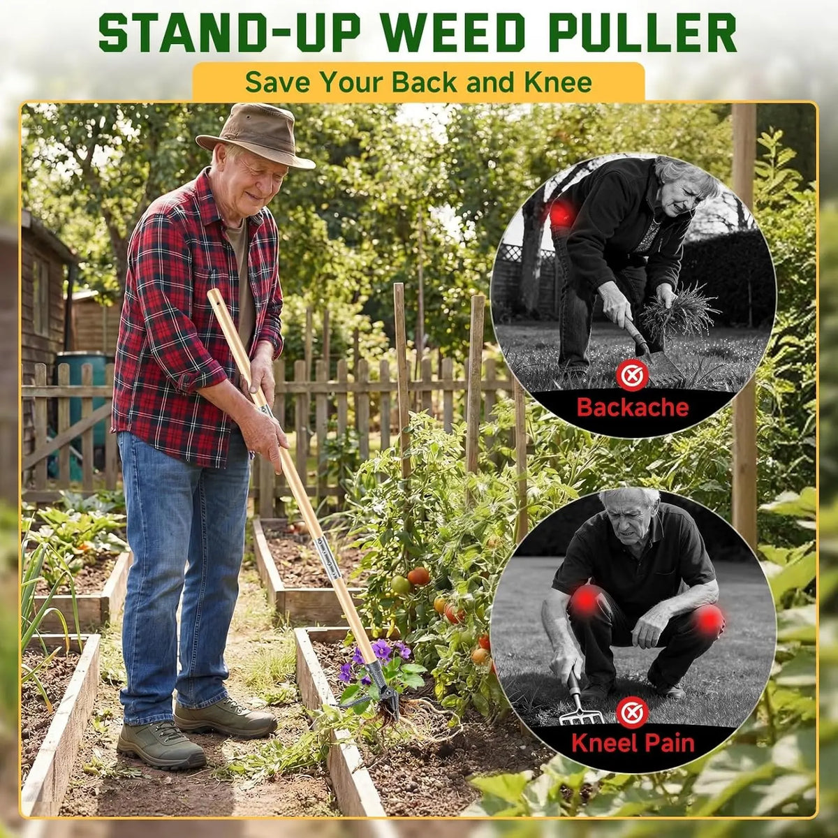 eed Puller Tool, Stand Up Heavy Duty Root Removal Tool with 4-Claw Head & Long Handle