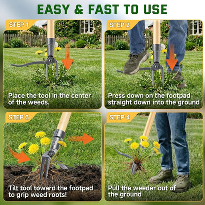 eed Puller Tool, Stand Up Heavy Duty Root Removal Tool with 4-Claw Head & Long Handle