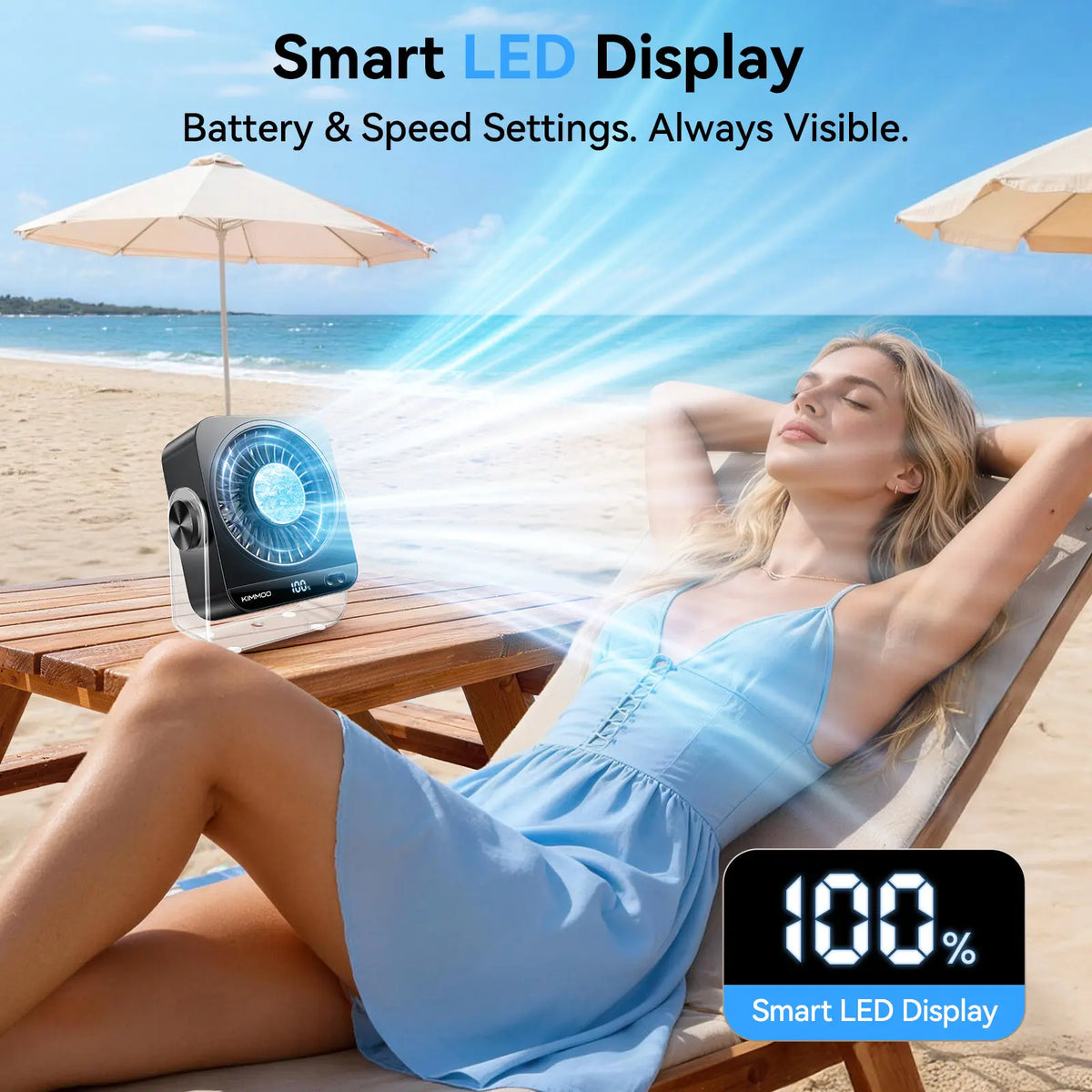 Rechargeable Desk Fan with 199 Speed Settings, Digital Display & 270° Adjustable Airflow