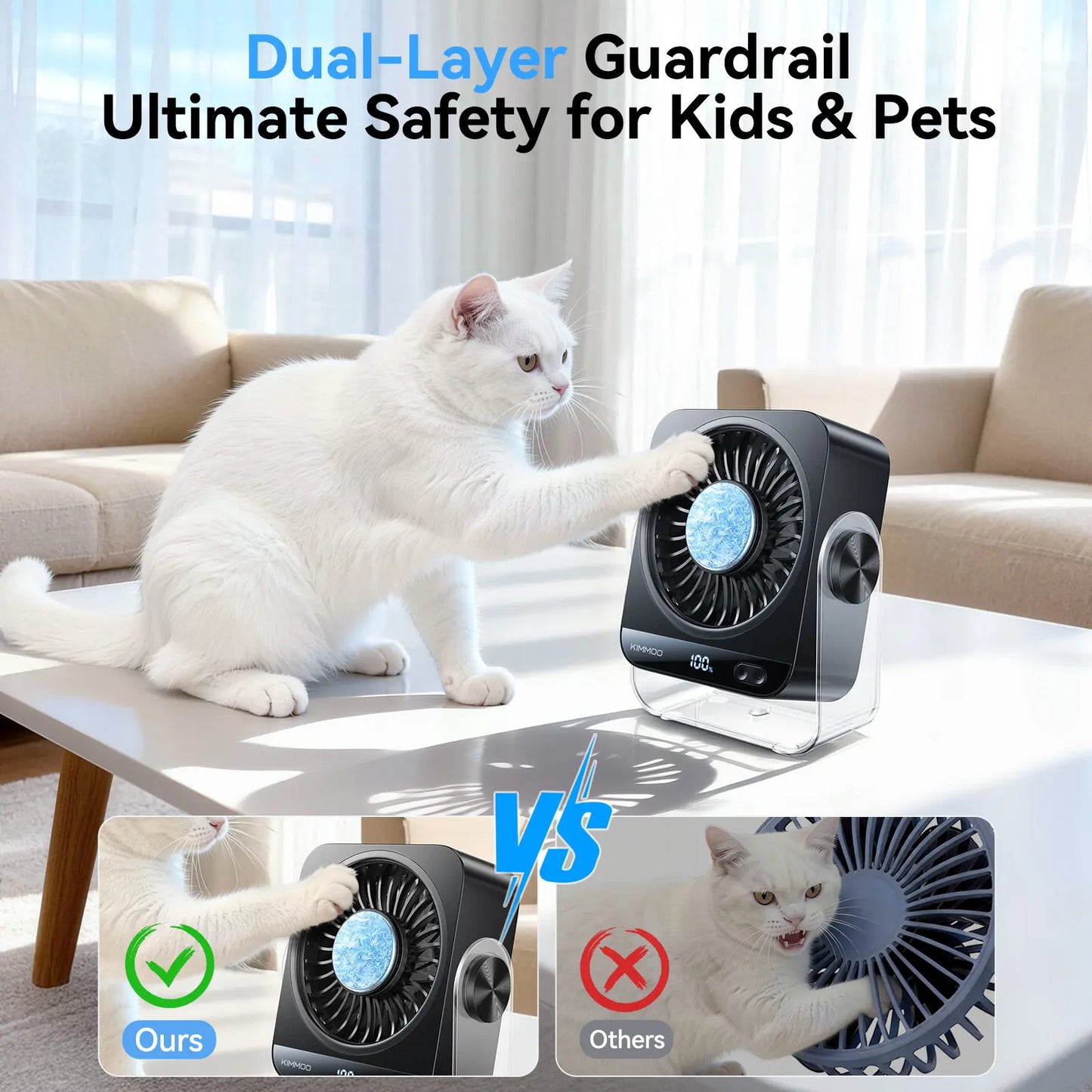 Rechargeable Desk Fan with 199 Speed Settings, Digital Display & 270° Adjustable Airflow