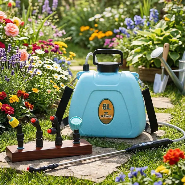 2 Gallon Rechargeable Garden Sprayer with 2 Speed Settings, 4 Nozzles & Telescopic Wand