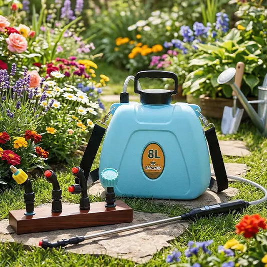 2 Gallon Rechargeable Garden Sprayer with 2 Speed Settings, 4 Nozzles & Telescopic Wand