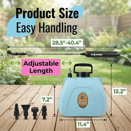 2 Gallon Rechargeable Garden Sprayer with 2 Speed Settings, 4 Nozzles & Telescopic Wand