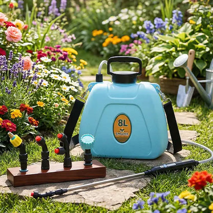 2 Gallon Rechargeable Garden Sprayer with 2 Speed Settings, 4 Nozzles & Telescopic Wand