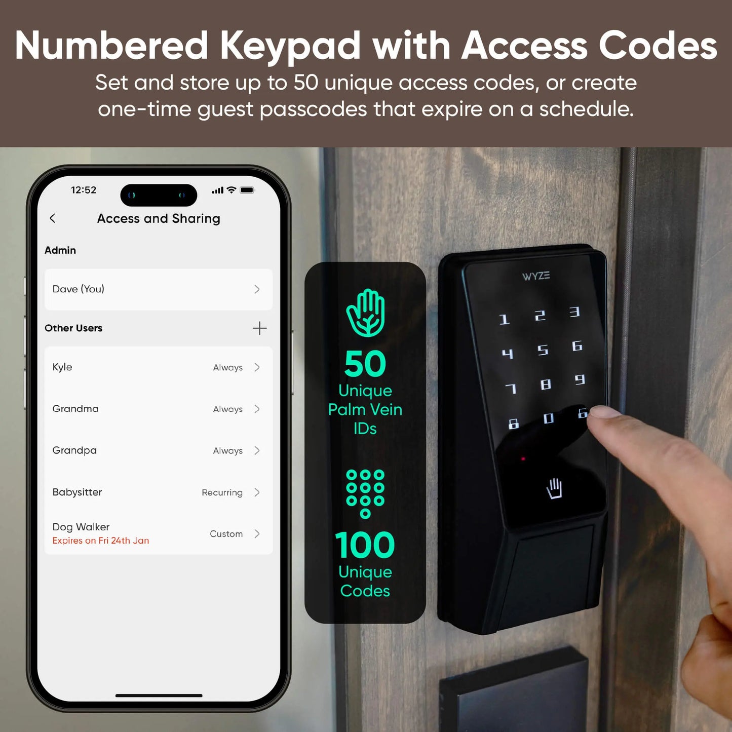 Smart Palm Recognition Door Lock with WiFi, Keyless Entry, Auto Lock & Weatherproof Design