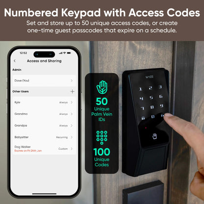 Smart Palm Recognition Door Lock with WiFi, Keyless Entry, Auto Lock & Weatherproof Design