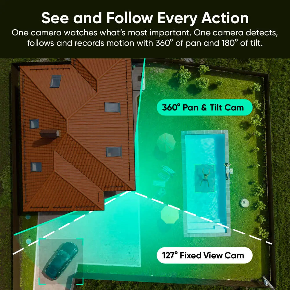 2K Dual Security Camera with 360° Pan Tilt Zoom, Motion Tracking, Night Vision & Two Way Audio