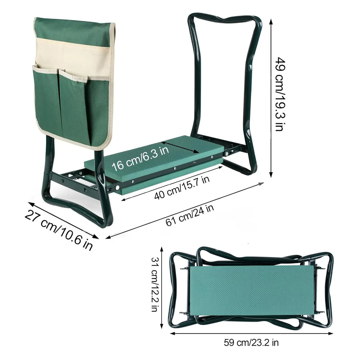2 in 1 Foldable Garden Kneeler Seat with Tool Kit, Ergonomic Gardening Stool for Planting & Outdoor Use
