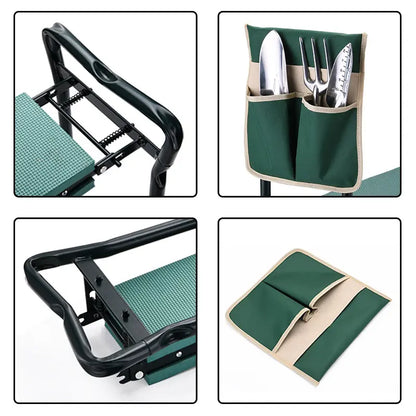 2 in 1 Foldable Garden Kneeler Seat with Tool Kit, Ergonomic Gardening Stool for Planting & Outdoor Use