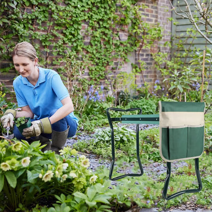 2 in 1 Foldable Garden Kneeler Seat with Tool Kit, Ergonomic Gardening Stool for Planting & Outdoor Use