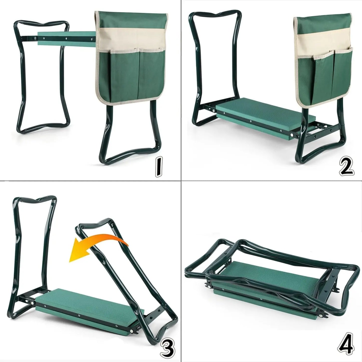 2 in 1 Foldable Garden Kneeler Seat with Tool Kit, Ergonomic Gardening Stool for Planting & Outdoor Use