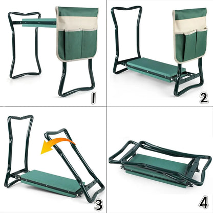 2 in 1 Foldable Garden Kneeler Seat with Tool Kit, Ergonomic Gardening Stool for Planting & Outdoor Use