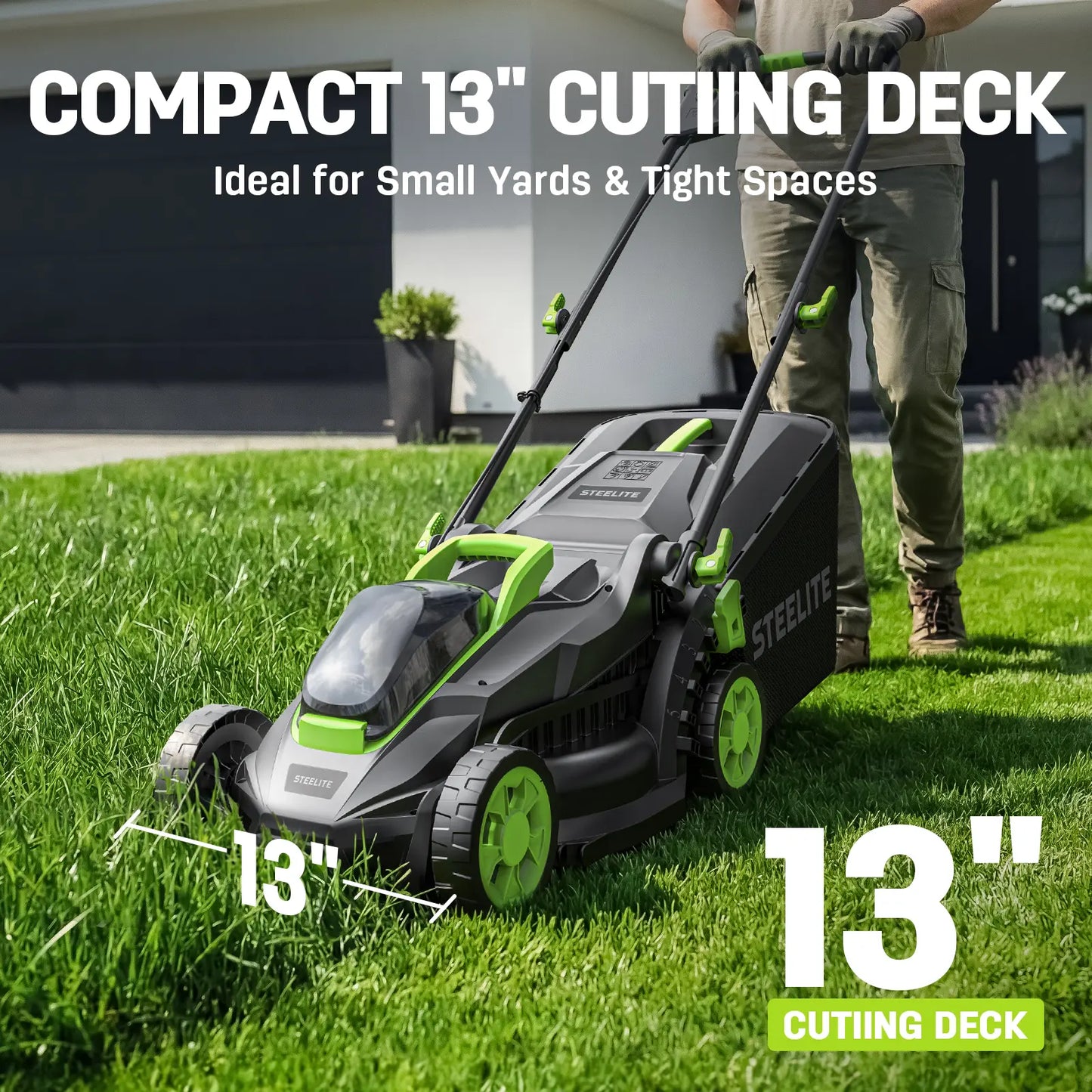 20V 13 Inch Brushless Cordless Electric Lawn Mower with Battery & Charger, Lightweight Push Mower for Yard Care