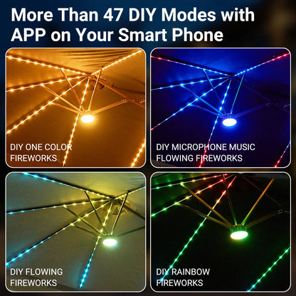 15FT Adjustable Offset Patio Umbrella with Solar Lights, Double Sided Outdoor Shade Umbrella with Base